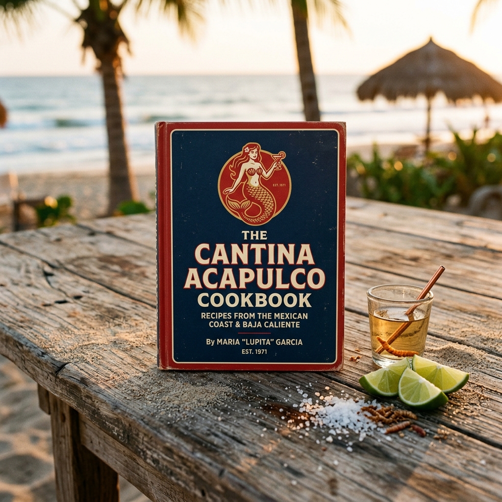 The Cantina Acapulco Cookbook on a sun-bleached table