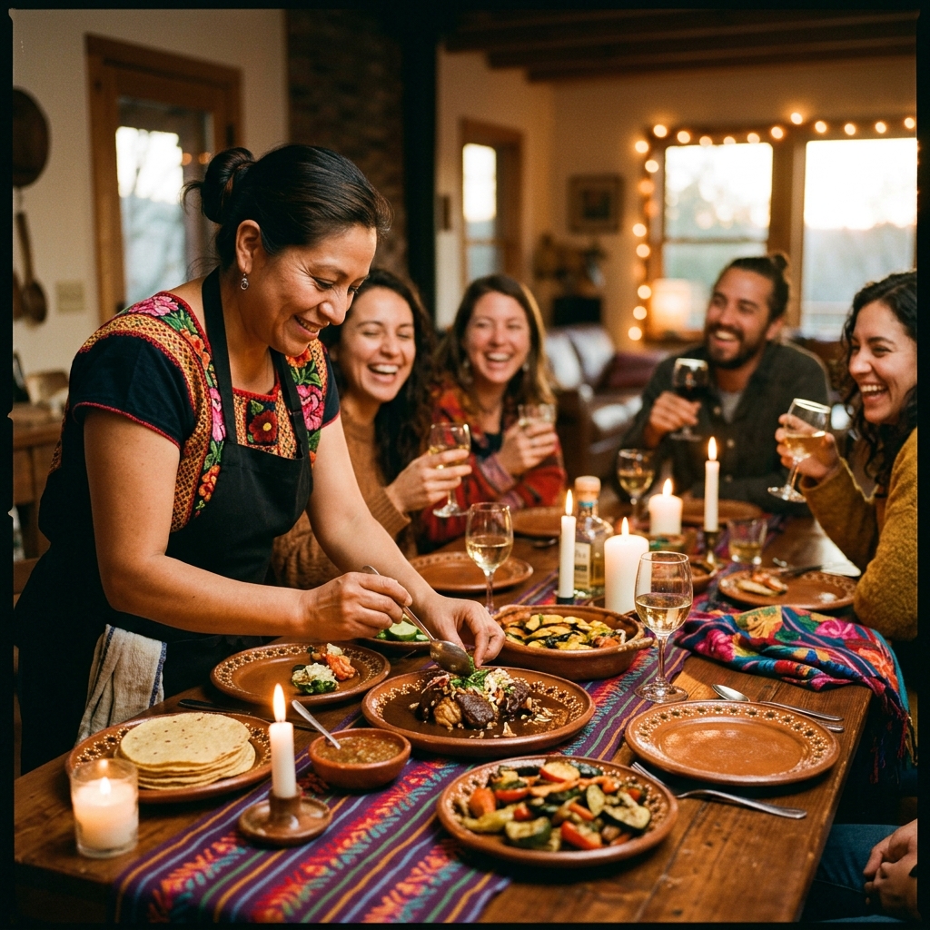 Private chef plating food at an intimate dinner party