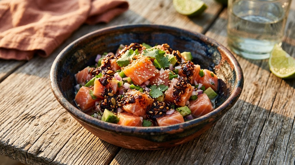 Ceviche de Salmón con Salsa Macha