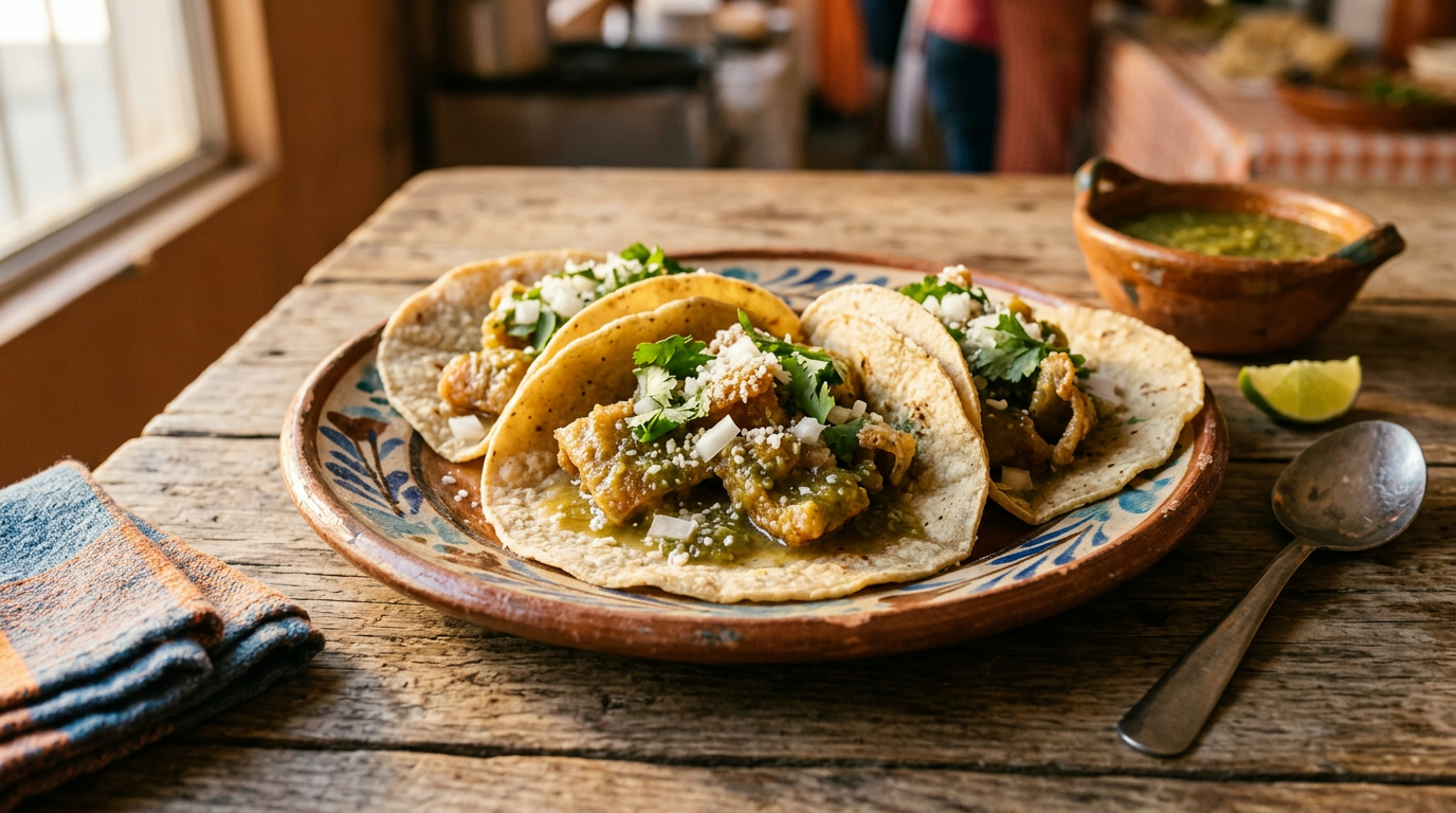 Tacos de Chicharrón en Salsa Verde