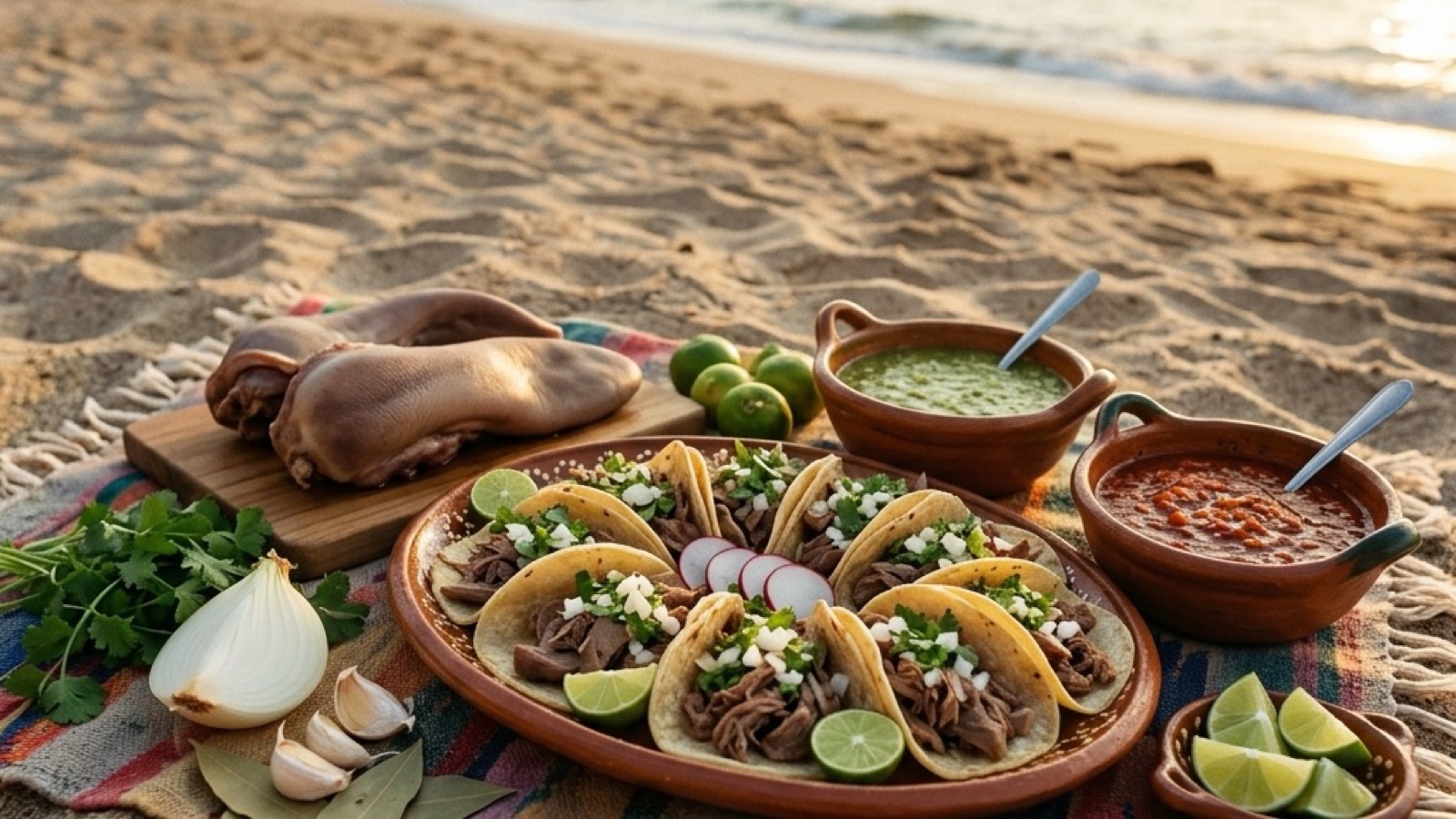 Beef Tongue Tacos with Green and Red Salsa