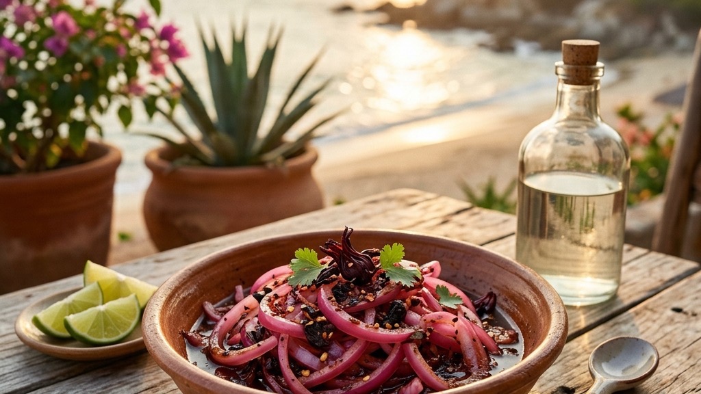 Pickled Onions with Morita Sauce and Hibiscus
