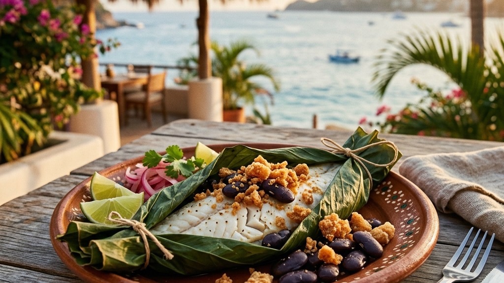 Steamed Sole in Hoja Santa with Chicharrón and Ayocotes